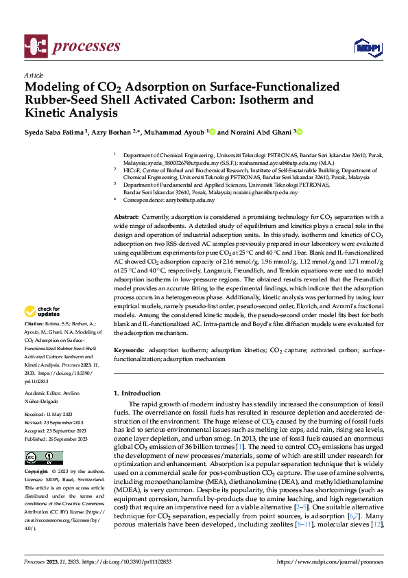 (PDF) Modeling of CO2 Adsorption on Surface-Functionalized Rubber-Seed ...