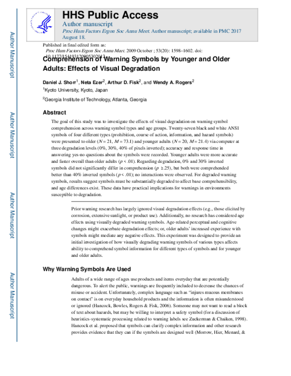 (PDF) Comprehension of Warning Symbols by Younger and Older Adults ...
