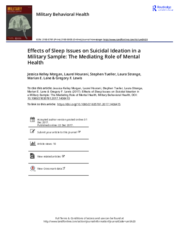 (PDF) Effects of Sleep Issues on Suicidal Ideation in a Military Sample ...