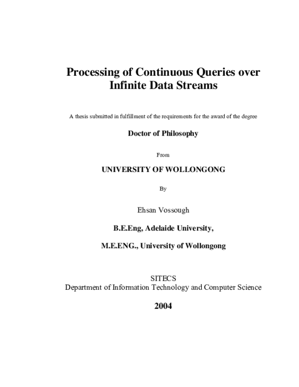 (PDF) Processing of Continuous Queries over Unlimited Data Streams