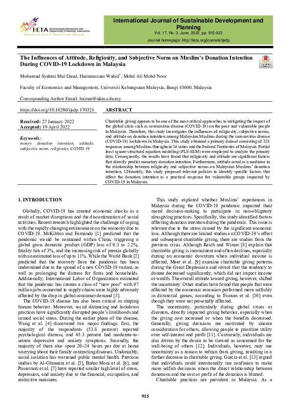 (PDF) The Influences of Attitude, Religiosity, and Subjective Norm on ...