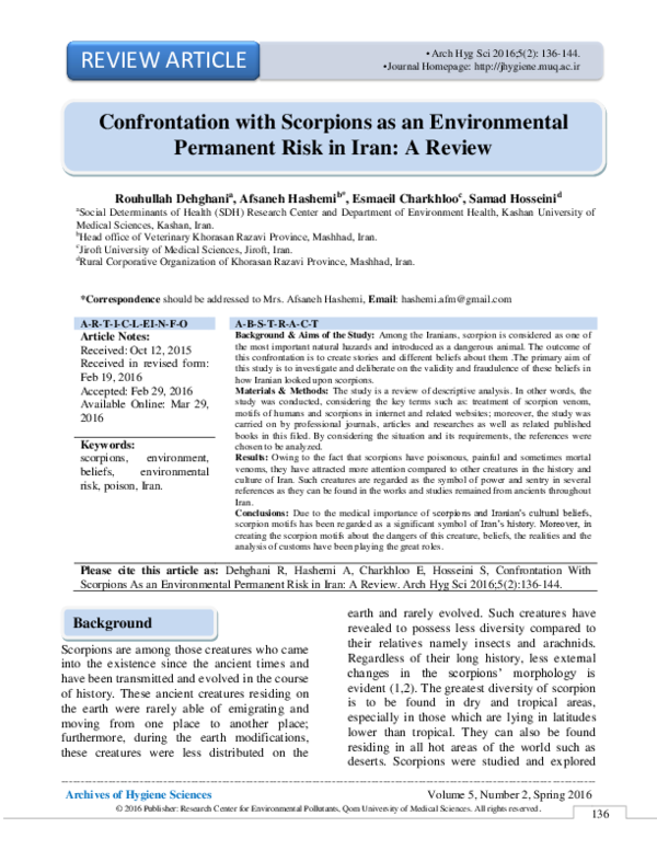 (PDF) Confrontation With Scorpions As an Environmental Permanent Risk ...