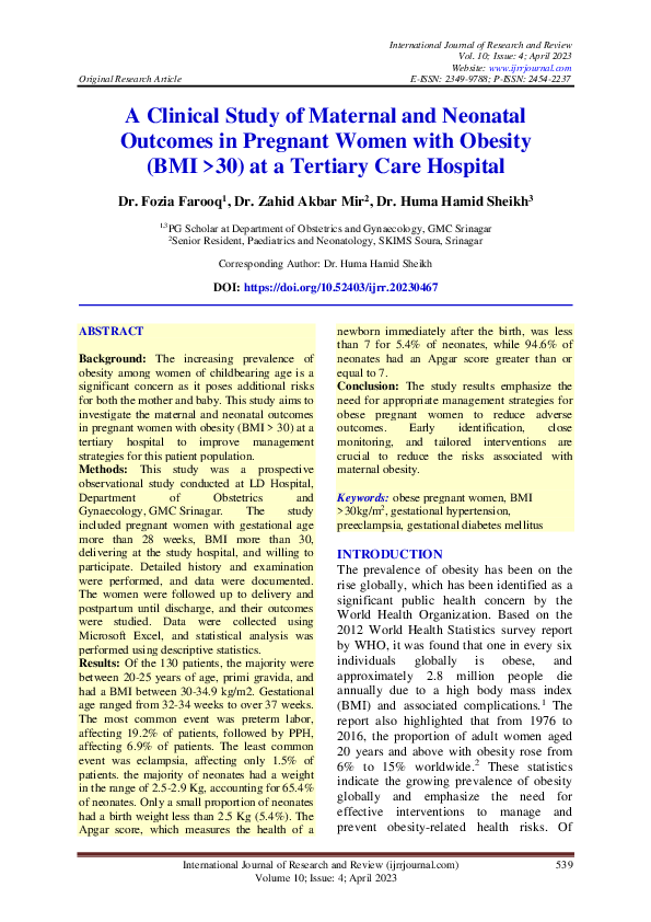 (PDF) A Clinical Study of Maternal and Neonatal Outcomes in Pregnant ...