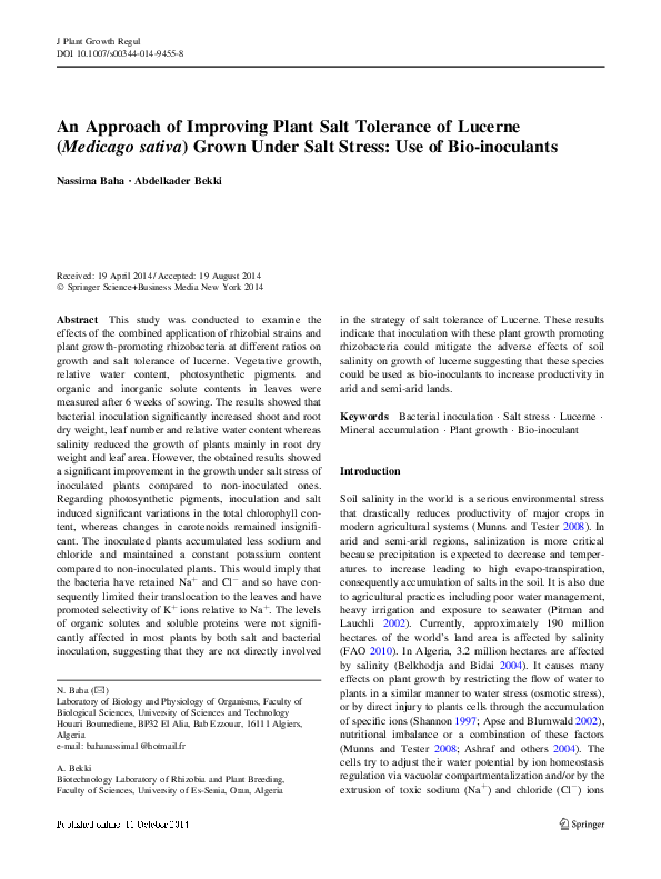 (PDF) An Approach of Improving Plant Salt Tolerance of Lucerne ...