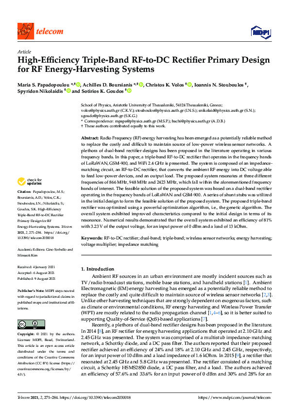 (PDF) High-Efficiency Triple-Band RF-to-DC Rectifier Primary Design for ...