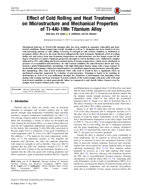(PDF) Effect of Cold Rolling and Heat Treatment on Microstructure and ...