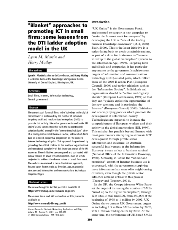 (PDF) “Blanket” approaches to promoting ICT in small firms some