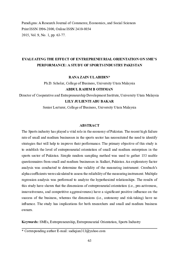 (PDF) Evaluating the effect of entrepreneurial orientation on SME's ...