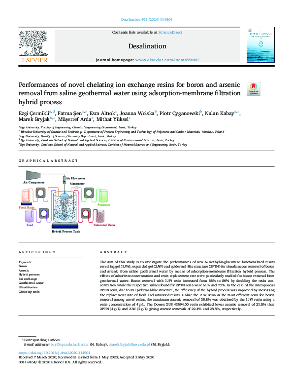 (PDF) Performances of novel chelating ion exchange resins for boron and arsenic removal from