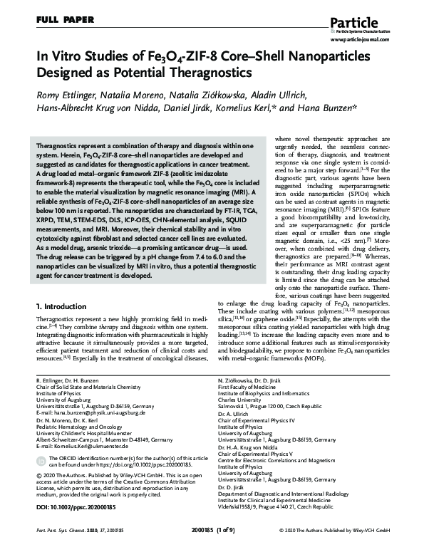 (PDF) In Vitro Studies of Fe3O4‐ZIF‐8 Core–Shell Nanoparticles Designed ...