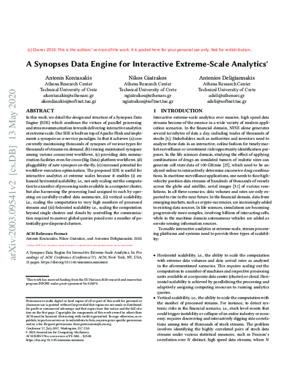 (PDF) A Synopses Data Engine for Interactive Extreme-Scale Analytics