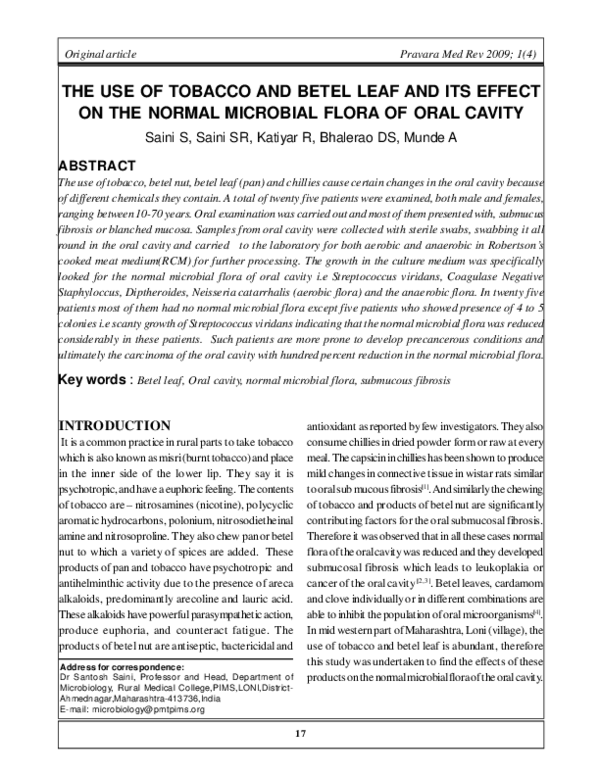 (PDF) The use of tobacco and betel leaf and its effect on the normal ...