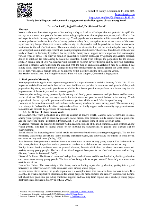 (PDF) Family Social Support and community engagement as a buffer ...