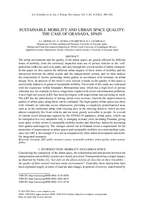 (PDF) Sustainable Mobility and Urban Space Quality: The Case of Granada ...