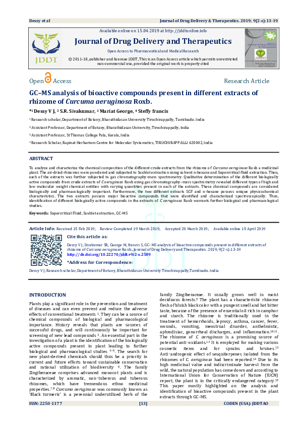 (PDF) GC–MS analysis of bioactive compounds present in different ...