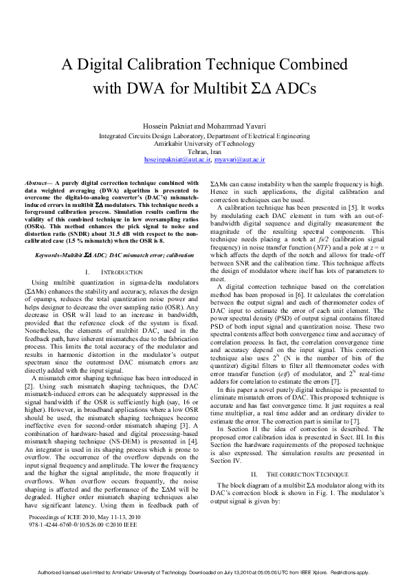 (PDF) A digital calibration technique combined with DWA for multibit ΣΔ ...