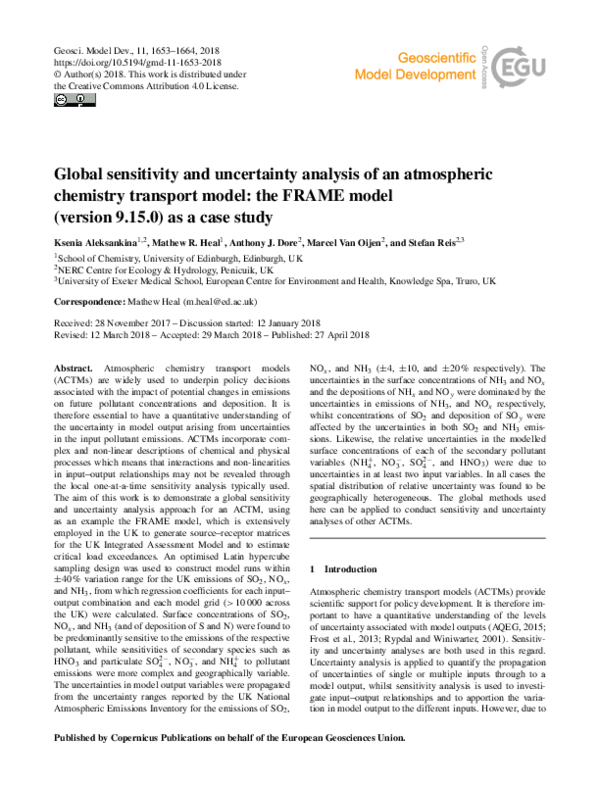 (PDF) Global sensitivity and uncertainty analysis of an atmospheric ...