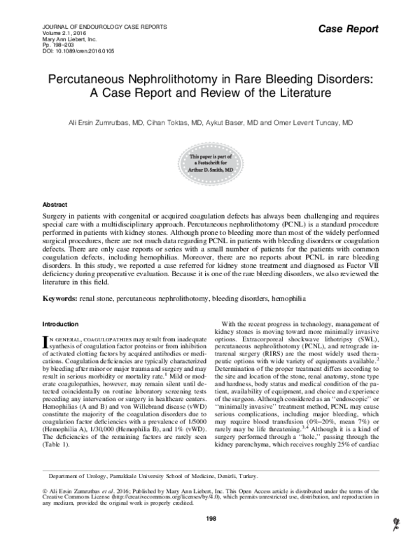 (PDF) Percutaneous Nephrolithotomy in Rare Bleeding Disorders: A Case ...