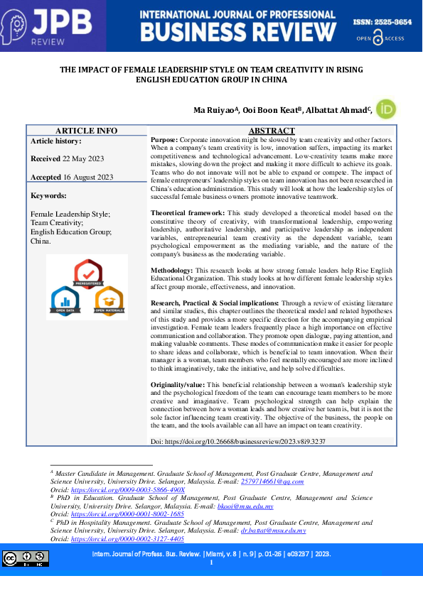 (PDF) The Impact of Female Leadership Style on Team Creativity in ...