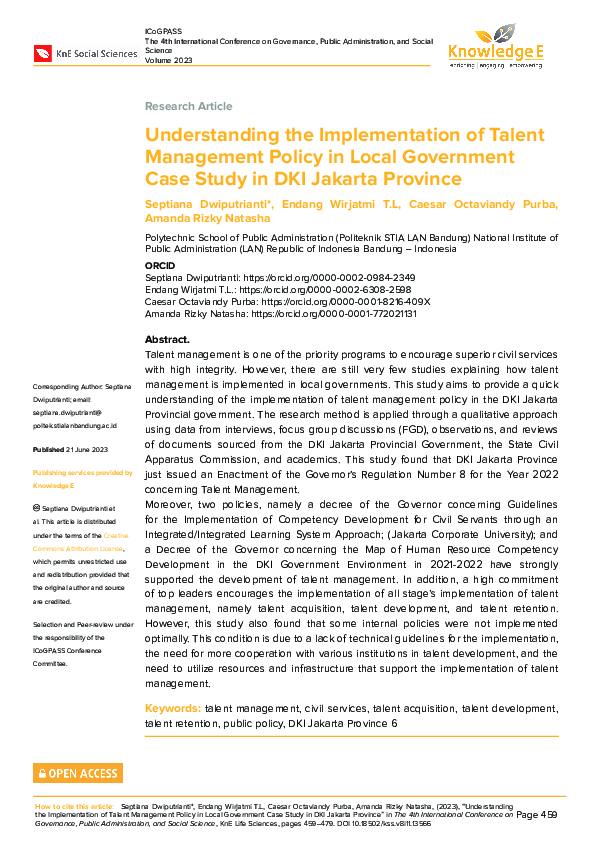 (PDF) Understanding the Implementation of Talent Management Policy in ...