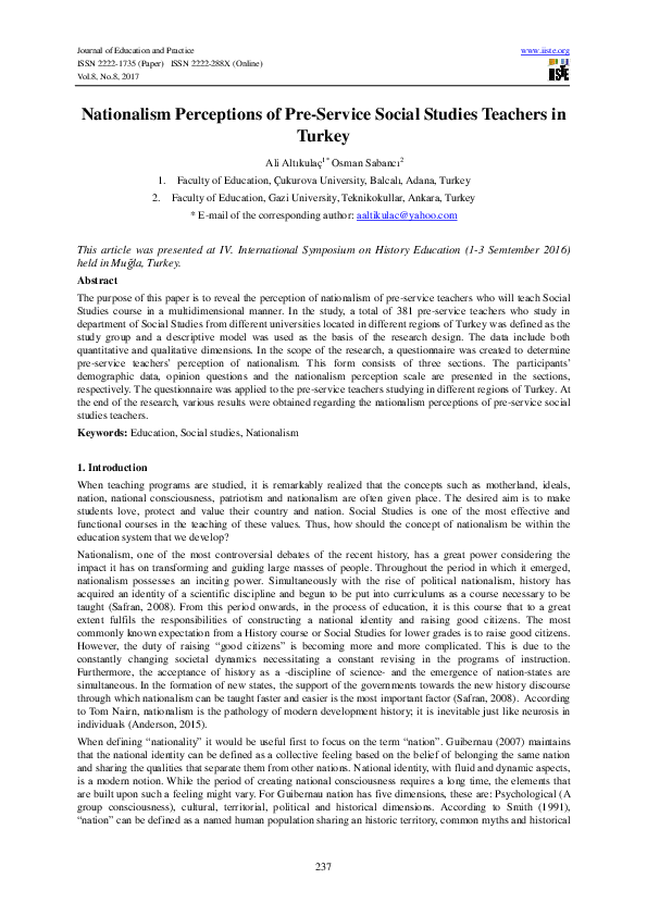 (PDF) Nationalism Perceptions of Pre-Service Social Studies Teachers in ...
