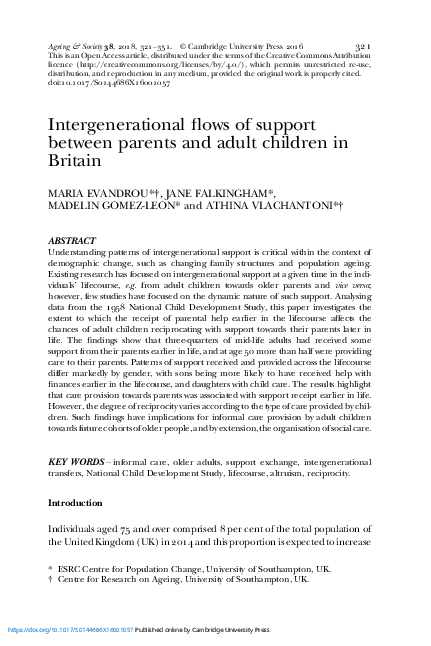 (PDF) Intergenerational flows of support between parents and adult ...