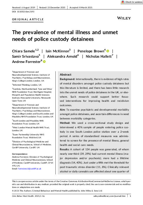 (PDF) The prevalence of mental illness and unmet needs of police