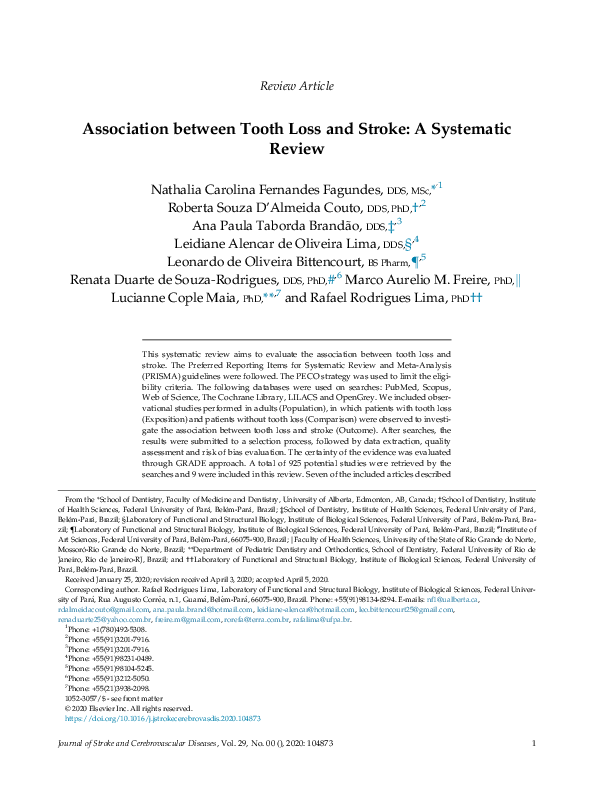 (PDF) Association between Tooth Loss and Stroke: A Systematic Review