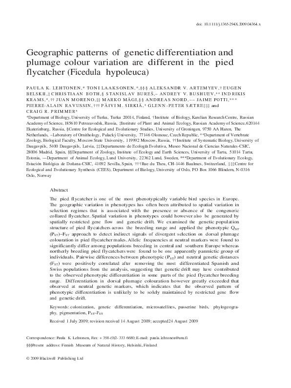 (PDF) Genetic Differentiation and Plumage Variation in Pied Flycatchers