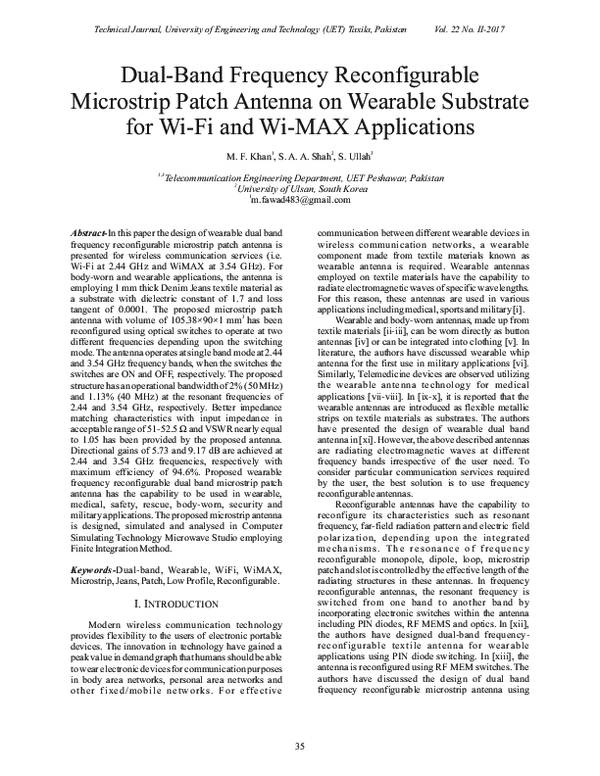 (PDF) Dual-Band Frequency Reconfigurable Microstrip Patch Antenna on ...