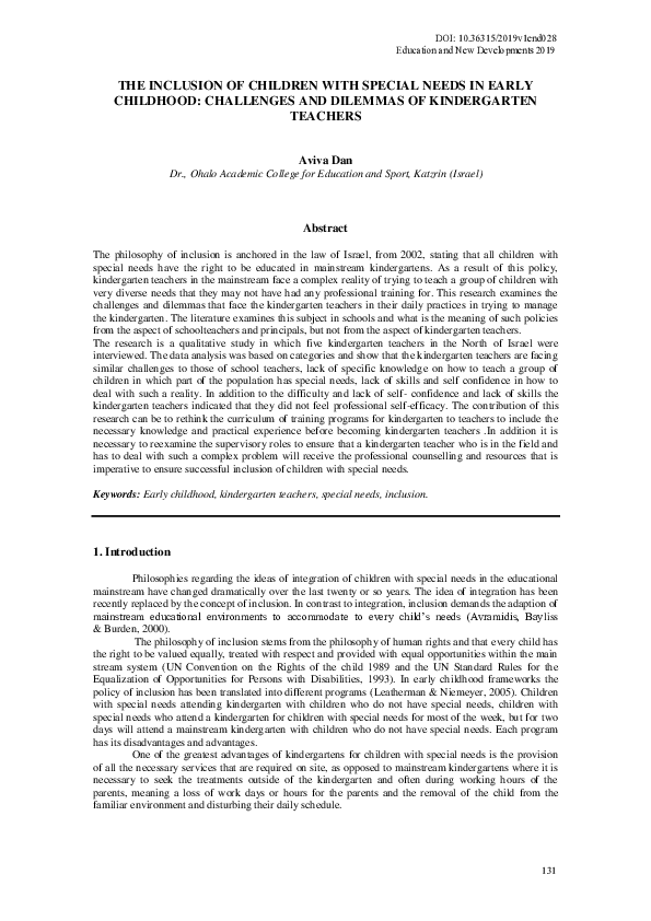 (PDF) The Inclusion of Children with Special Needs in Early Childhood ...