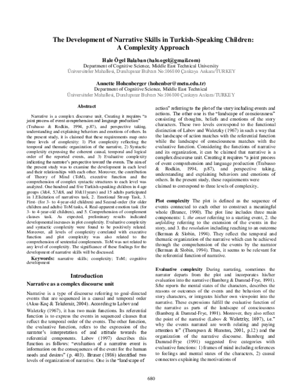 (PDF) The Development of Narrative Skills in Turkish-Speaking Children ...