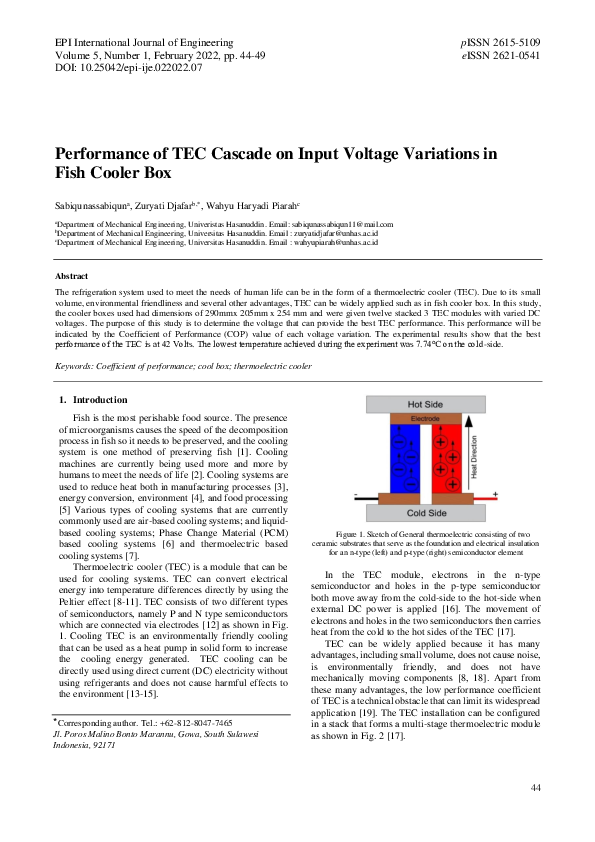 (PDF) Performance of TEC Cascade on Input Voltage Variations in Fish ...