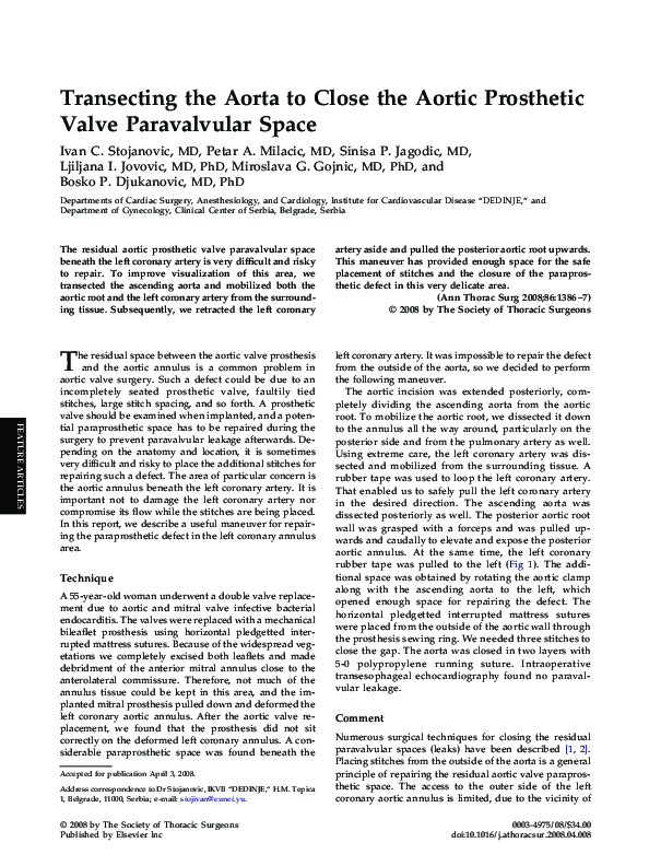 (PDF) Transecting the Aorta to Close the Aortic Prosthetic Valve ...