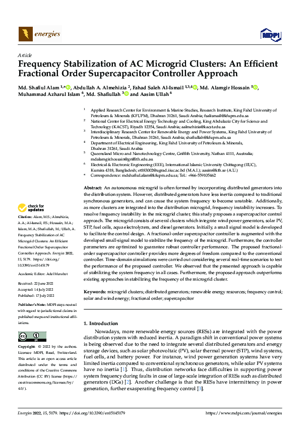 (PDF) Frequency Stabilization of AC Microgrid Clusters: An Efficient ...