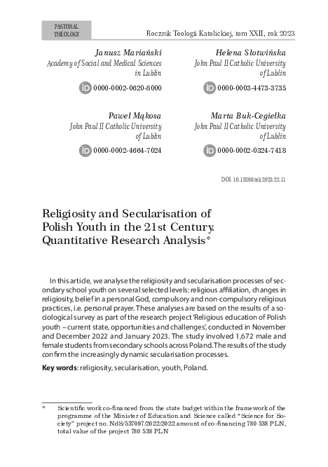 (PDF) Religiosity and Secularisation of Polish Youth in the 21st ...