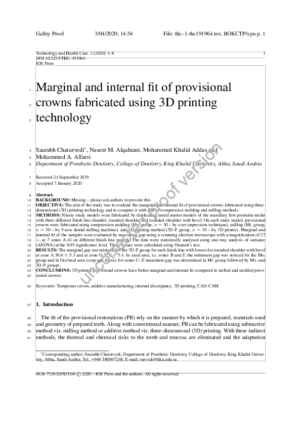 (PDF) Marginal and internal fit of provisional crowns fabricated using ...