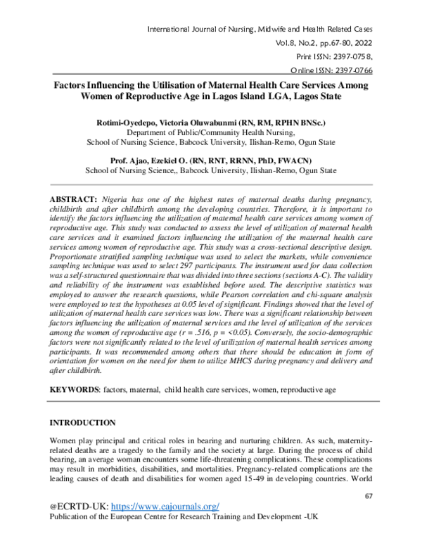 (PDF) Factors Influencing the Utilisation of Maternal Health Care ...