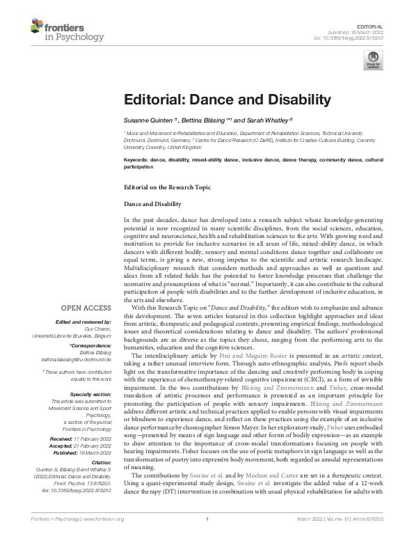 (PDF) Editorial: Dance and Disability