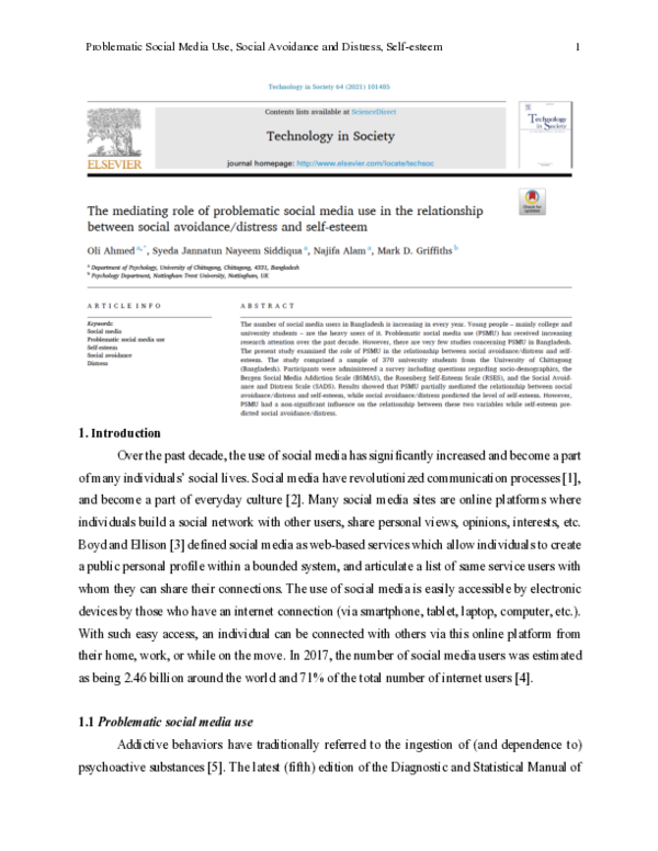 (PDF) The mediating role of problematic social media use in the ...