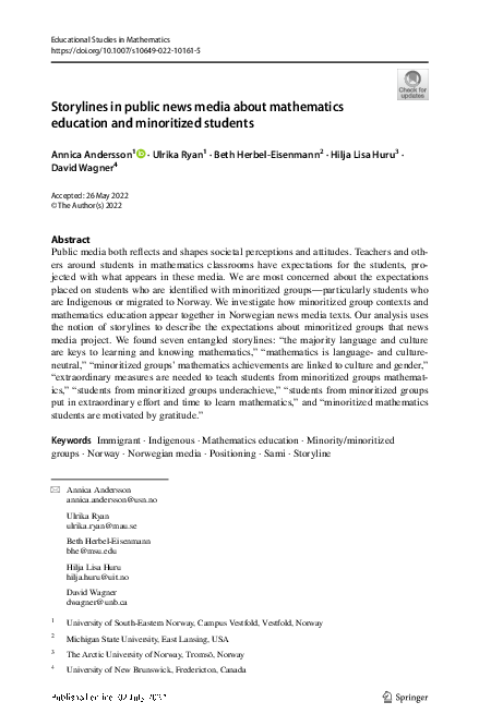 (PDF) Storylines in public news media about mathematics education and ...