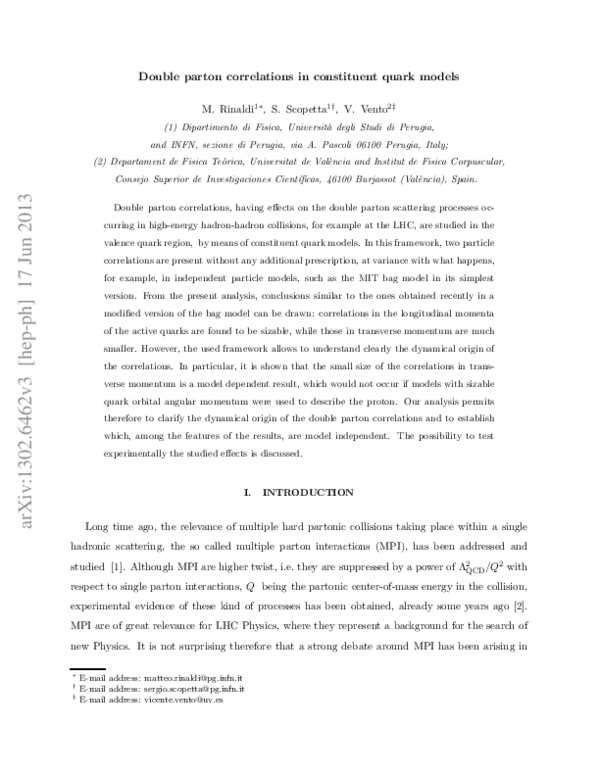 (PDF) Double parton correlations in constituent quark models