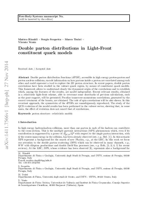 (PDF) Double Parton Distributions in Light-Front Constituent Quark Models