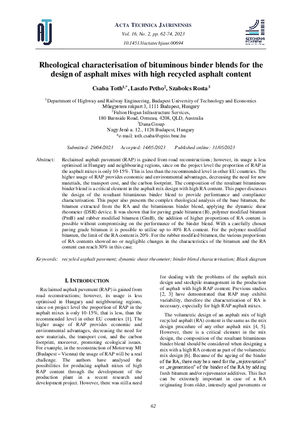 (PDF) Rheological characterisation of bituminous binder blends for the ...