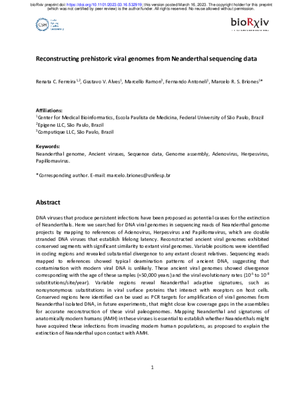 (PDF) Reconstructing prehistoric viral genomes from Neanderthal ...