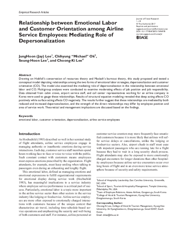 (PDF) Relationship between Emotional Labor and Customer Orientation ...