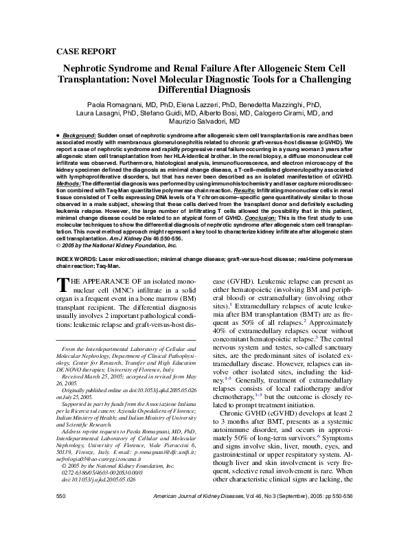(PDF) Nephrotic Syndrome and Renal Failure After Allogeneic Stem Cell ...