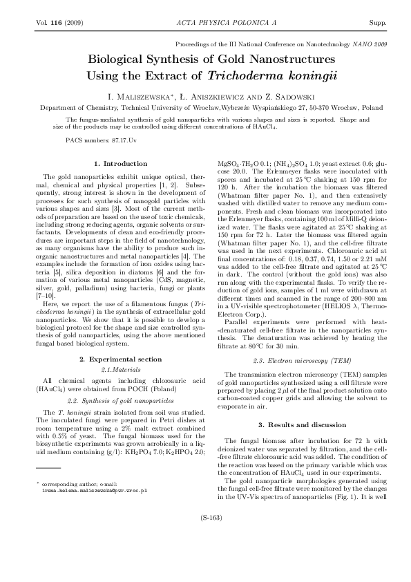 (PDF) Biological Synthesis of Gold Nanostructures Using the Extract of ...