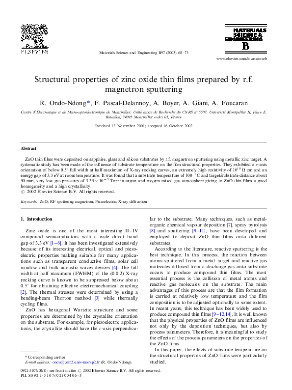 (PDF) Structural properties of zinc oxide thin films prepared by r.f ...