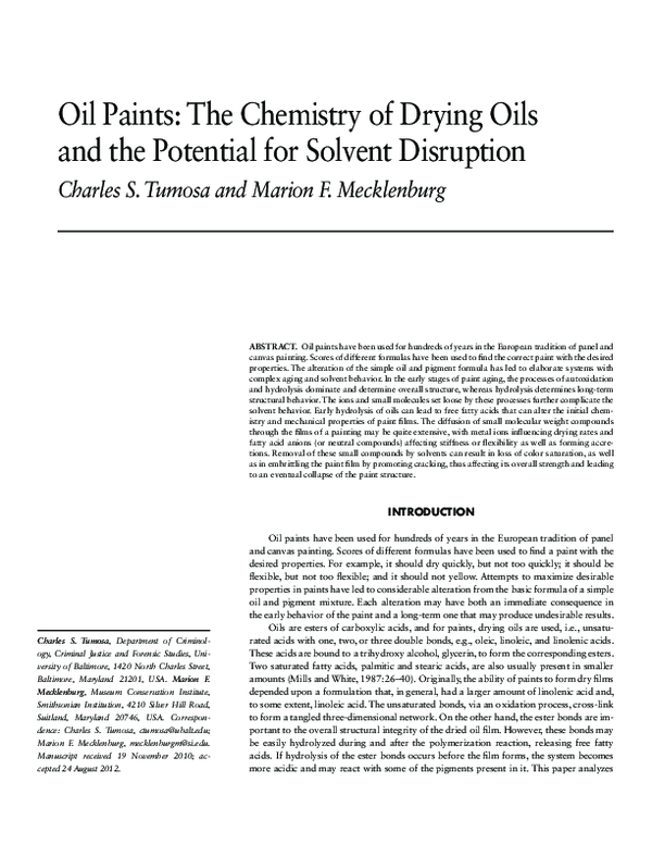 (PDF) Oil Paints The Chemistry of Drying Oils and the Potential for